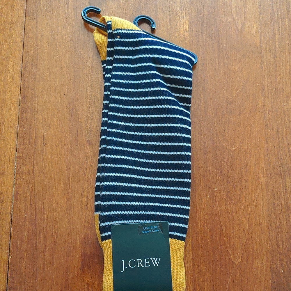 J.Crew striped blue and gold socks.